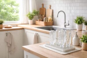 ペットボトルを上向きで乾かすキッチンのイメージ