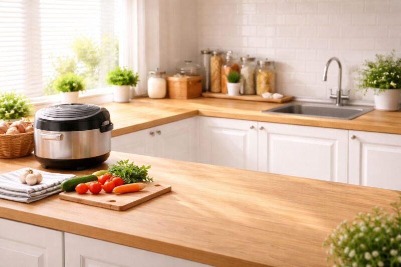 安い炊飯器でも美味しいご飯を炊く方法をイメージしたナチュラルなキッチン