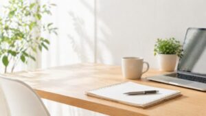 ビジネスメールのお礼メール例文やマナーを解説するためのデスク作業イメージ