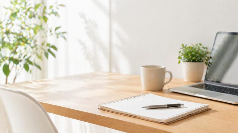 ビジネスメールのお礼メール例文やマナーを解説するためのデスク作業イメージ