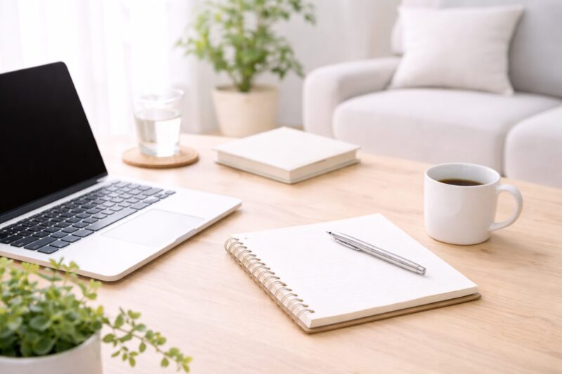 明るい自然光が差し込むシンプルで清潔感のある作業空間のイメージ