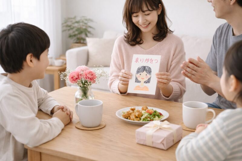 母の日を家族で楽しく過ごす温かい時間のイメージ