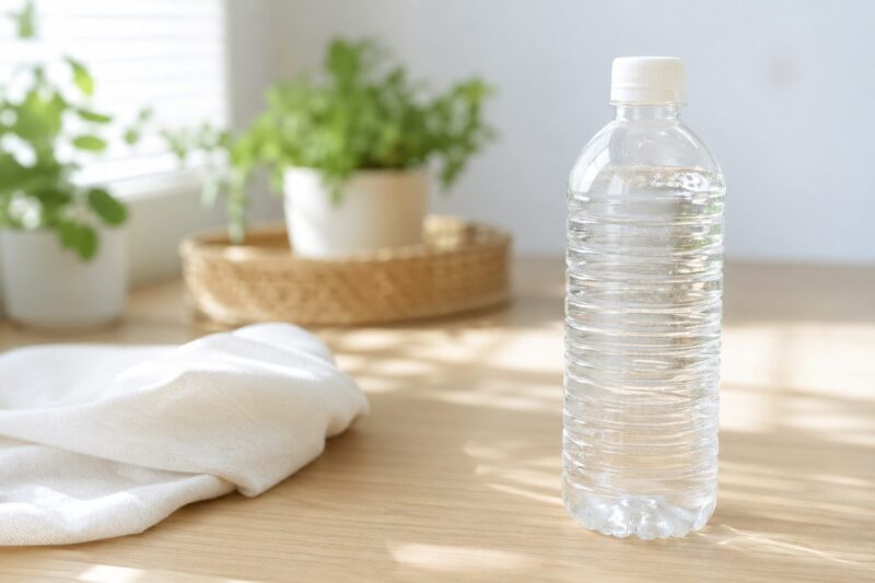 気の抜けた炭酸水のペットボトルをテーブルに置いた生活イメージ