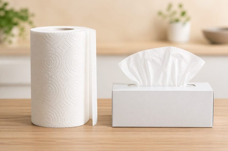 キッチンペーパーとティッシュの違いを比較したイメージ