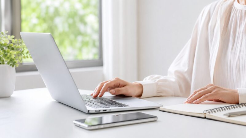産休メールに返信が来たときの対応をパソコンで確認している手元のイメージ画像