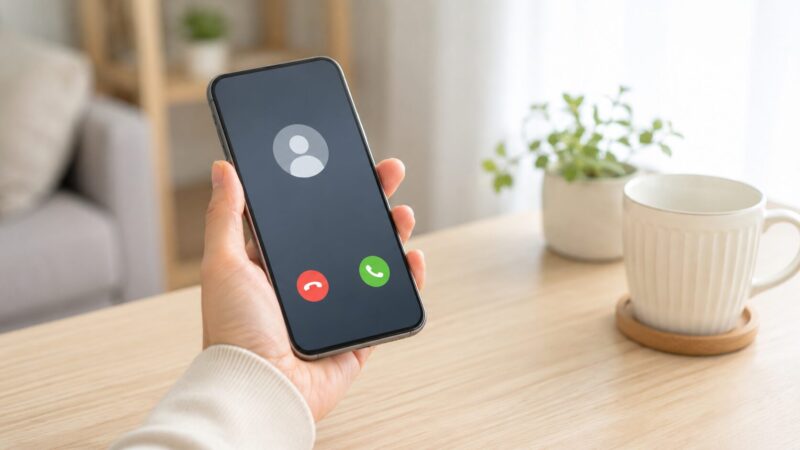 着信拒否された電話の反応を確認するスマホの着信画面と手元