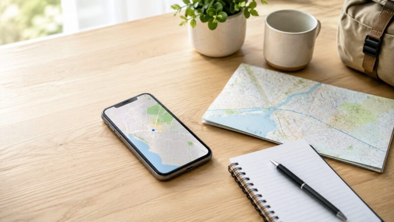 方位磁石なしでスマホと地図を使って方角を調べるイメージ画像