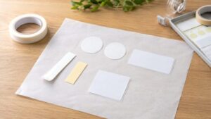 剥離紙の代用としてクッキングシートにシールと両面テープを置いた様子