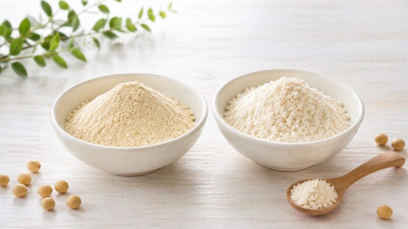 粉豆腐とおからパウダーを白い器に入れて比較しているイメージ