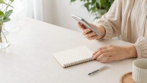 当日予約の電話で使うメモとスマホを準備している手元