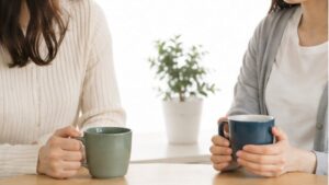 天才でしょと言われたときの返しを考えながら会話する女性二人