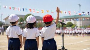 保育園の運動会で選手宣誓をする子どもたち