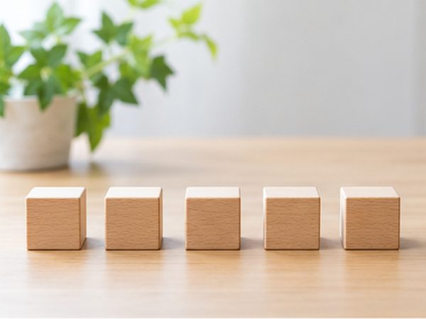 「一律」と「一様」の違いをイメージした同じ形の木製ブロック