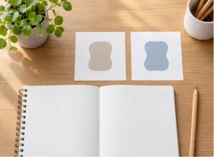 「令」の2種類の書き方を比較するイメージの漢字練習ノートと比較カード
