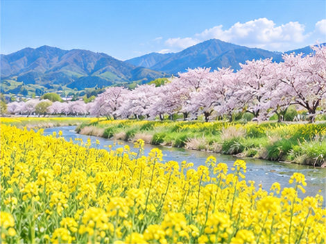 春爛漫の風景｜満開の桜と菜の花が咲く春の景色